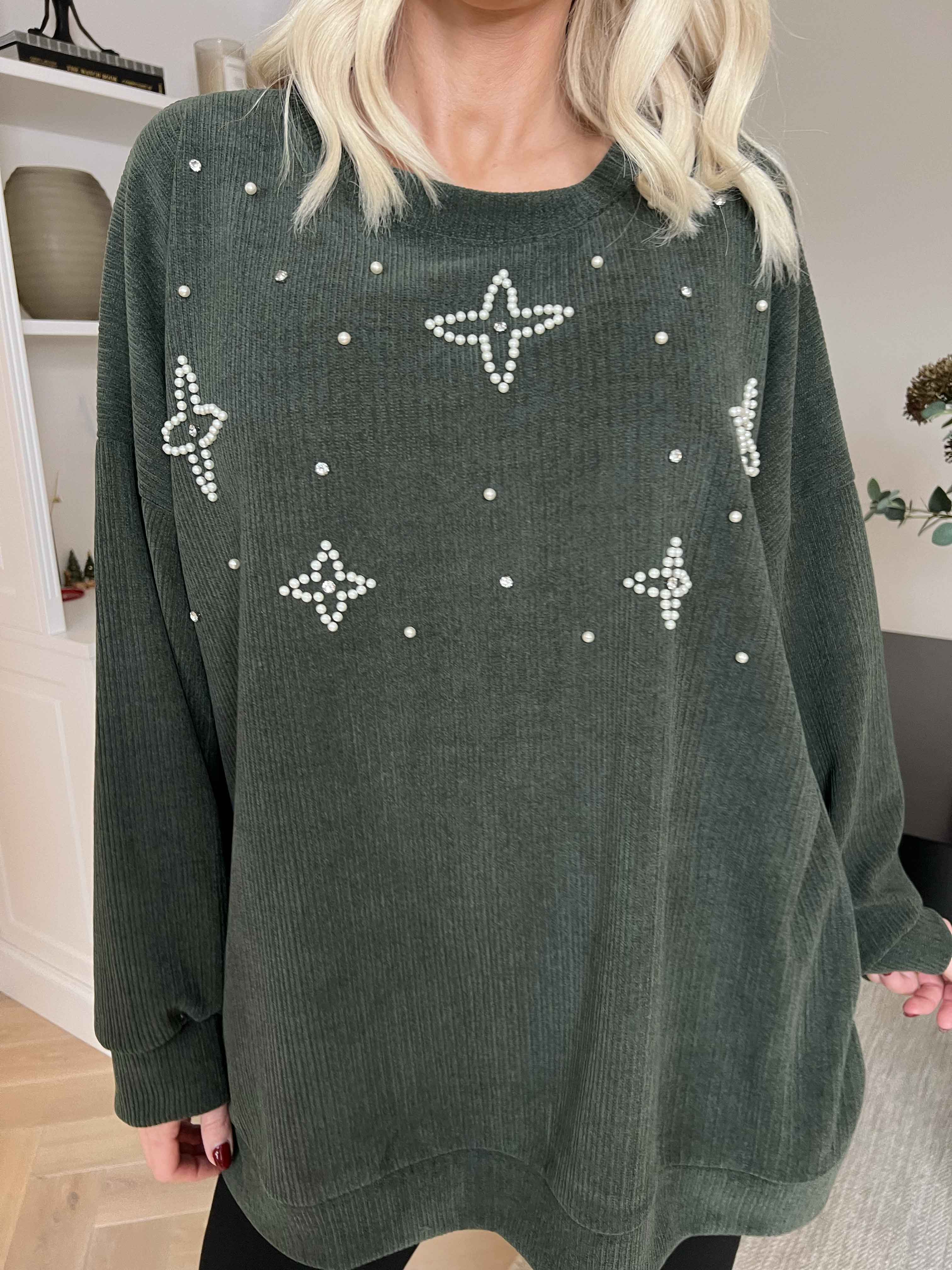 Uma - Fløjl bluse med perler og similisten